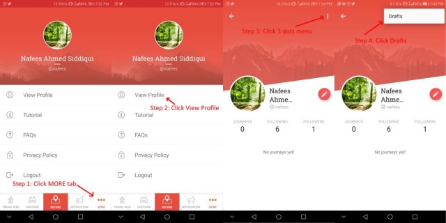 How to view journeys saved as draft on Traverous app?